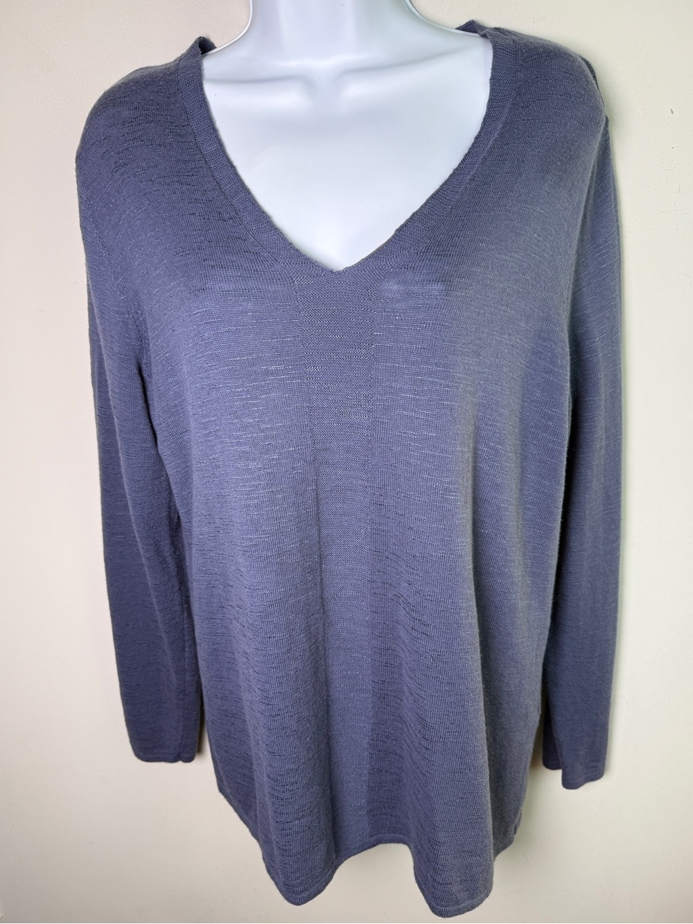 J.Jill Cotton Linen Blend V-Neck Sweater Slate Blue Lightweight Sz L